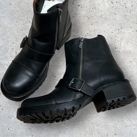 Lucky Brand Moto Boot Ondalucia Zipper Buckle Leather Combat Platform Chunky - Picture 8 of 11